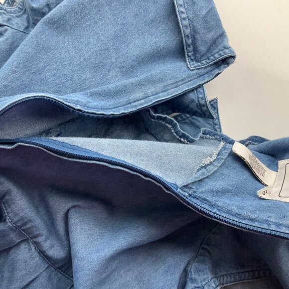 VTG Karin Steven Small Embroidered Denim Maxi Dress Peter Pan Collar Cottage - Picture 14 of 15